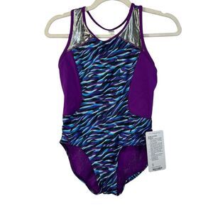 Nwt IVIVVA By Lululemon Artistic Acrobat Bodysuit Leotard Tiger Spry Blue KID 14